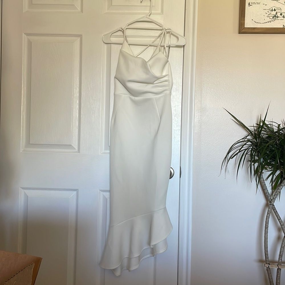 ASOS DESIGN scuba white cami peplum midi dress new NWT size 6 Asymmetric…